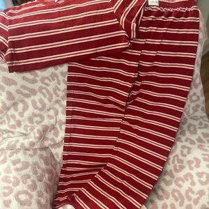 Stylish Red and White Striped Women's Top and Pants Set - Valentines Drop
